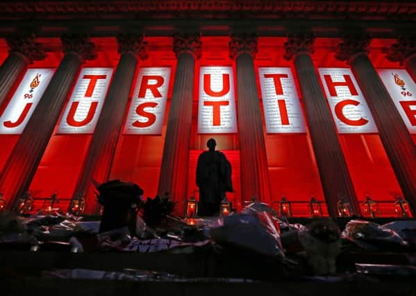 The illumination on St George's Hall, Liverpool, after a second inquest ruled that 96 Liverpool fans were unlawfully killed at the 1989 FA Cup semi-final.