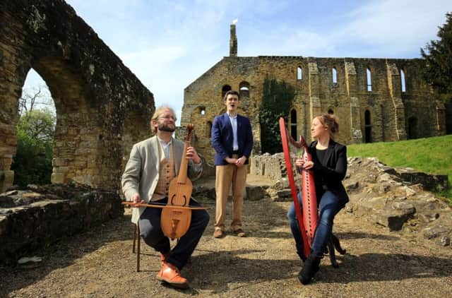 Musicians from Schola Gregoriana of Cambridge perform a recently rediscovered 500-year-old Easter carol at Battle Abbey in East Sussex.