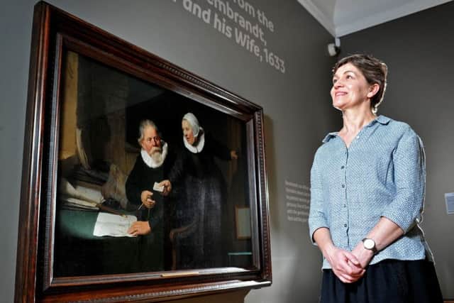 Kirsten Simister, Curator of art with Rembrandt's celebrated painting The Shipbuilder and his Wife (1633), on display at Hull's Ferens Art Gallery from 1 April until 28 August.