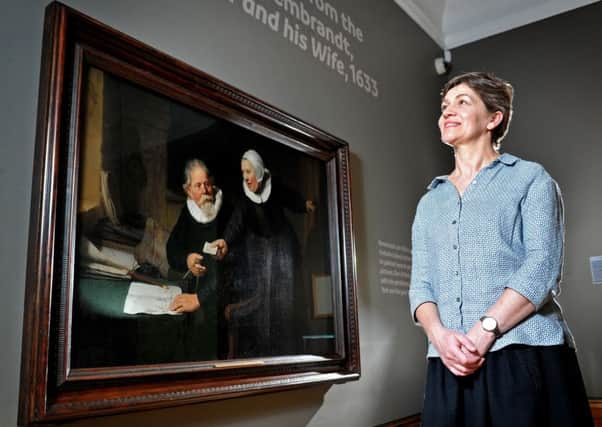 Kirsten Simister, Curator of art with Rembrandt's celebrated painting The Shipbuilder and his Wife (1633), on display at Hull's Ferens Art Gallery from 1 April until 28 August.