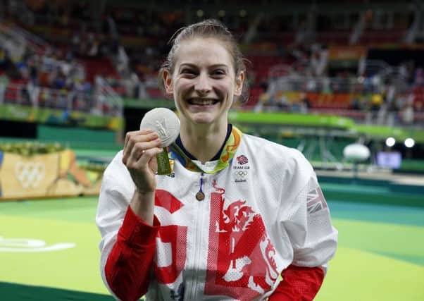 Great Britain's Bryony Page with her silver medal. Picture: Owen Humphreys/PA