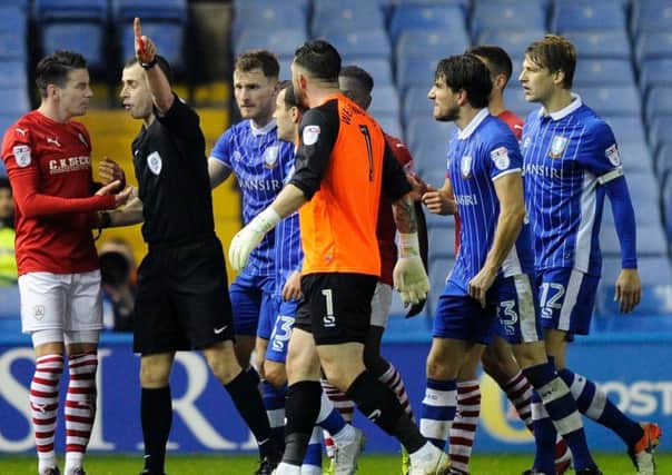 Barnsley's Adam Hammill is sent off in the South Yorkshire derby against Sheffield Wednesday at Hillsborough in December.