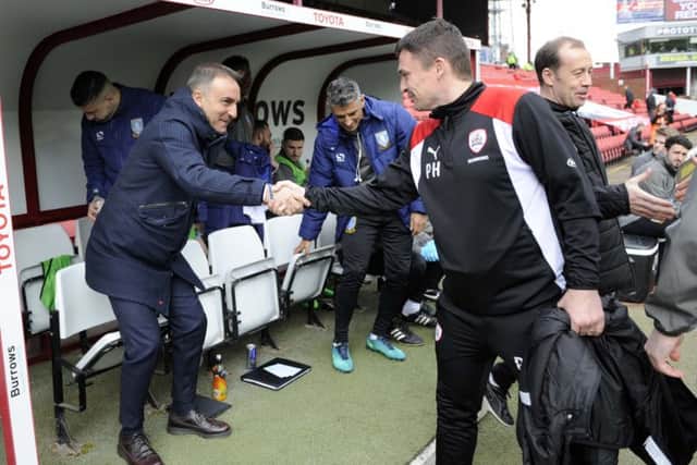 Rival managers Owls Carlos Carvalhal with Reds Paul Heckingbottom....Pic Steve Ellis