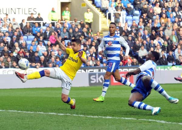 Leeds United's Pablo Hernandez misses a chance to score in the first half against Reading. Picture: Tony Johnson.