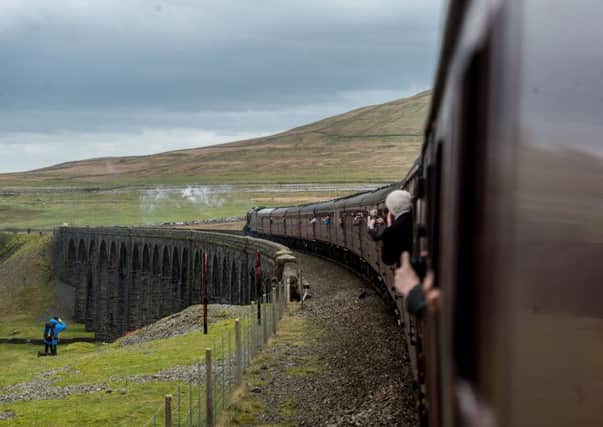 The view from the Flying Scotsman as it passes over the Ribblehead Viaduct. Photo: James Hardisty.