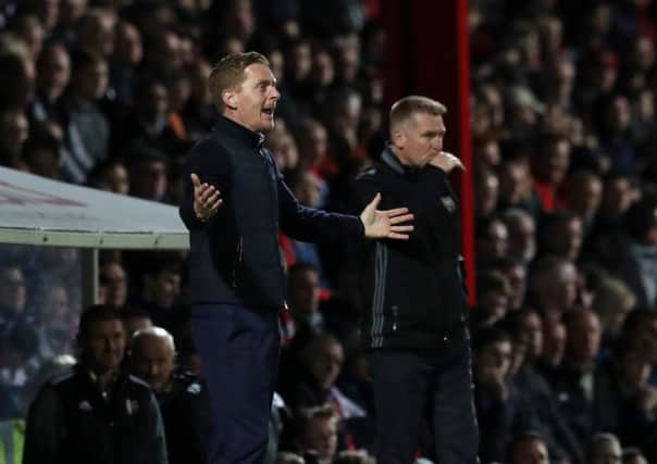 Leeds United boss Garry Monk shiows huis frustration at Griffin Park. Picture: Bruce Rollinson