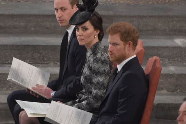 The Duke and Duchess of Cambridge and Prince Harry attend the Service of Hope at Westminster Abbey in London, following the Westminster terror attack. PRESS ASSOCIATION Photo. Picture date: Wednesday April 5, 2017. See PA story POLICE Westminster. Photo credit should read: Eddie Mulholland/The Daily Telegraph/PA Wire