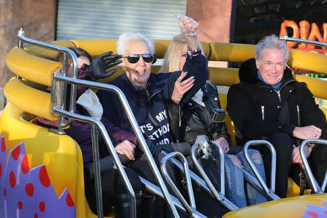 105-year-old Jack Reynolds rode the Twistersaurus rollercoaster at Flamingo Land in Malton, to mark his 105th birthday