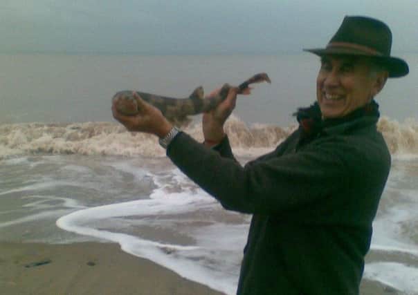 Stewart Calliagn with a Lesser Spotted Dogfish, caught on a grey day near Spurn.
