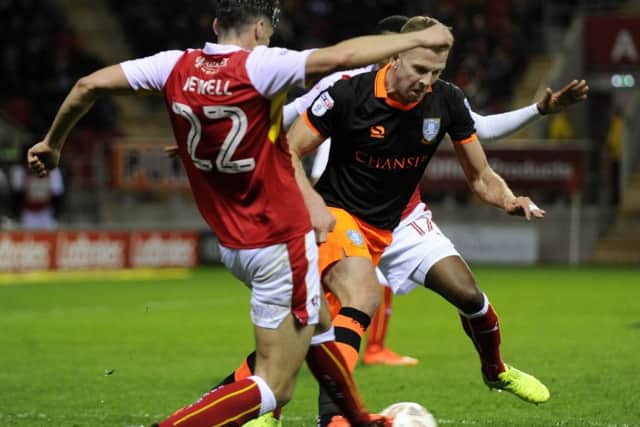 Jordan Rhodes, in action against Rotherham on Tuesday night. Picture: Steve Ellis