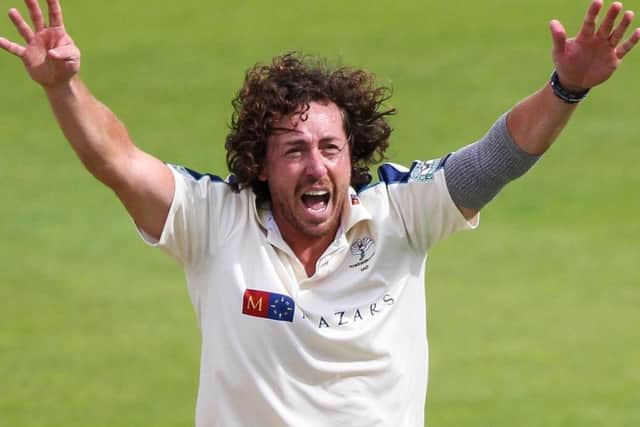 Ryan Sidebottom celebrates taking one of numerous wickets for Yorkshire.