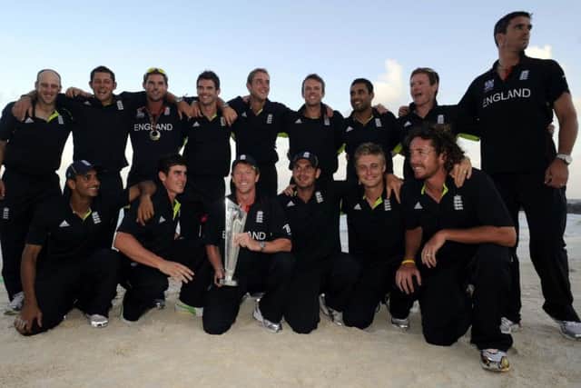Ryan Sidebottom., right, with the successful England squad which won the World Twenty20 in 2010. (Picture: Rebecca Naden/PA Wire)
