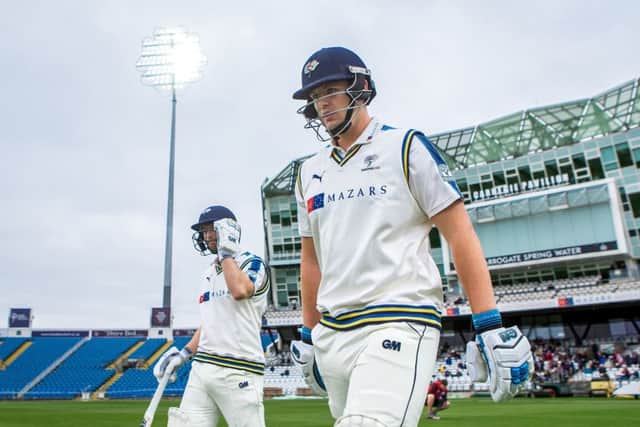 Yorkshire's Alex Lees (R) and Adam Lyth (L) walk out to bat on the opening day of the season. Picture by Alex Whitehead/SWpix.com