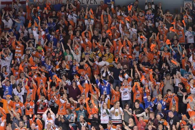 Steelers fans celebrate their team's win over Belfast. Picture: Dean Woolley.
