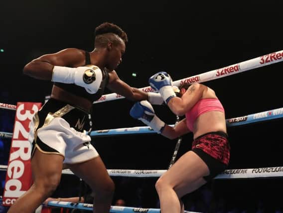 Nicola Adams (left) on her way to beating Virginia Noemi Carcamo in the International Flyweight Contest at Manchester Arena (Photo: PA)