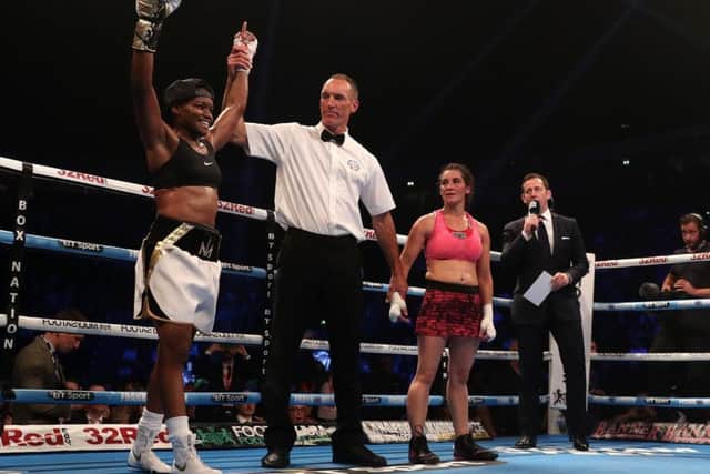 Nicola Adams (left) celebrates victory over Virginia Noemi Carcamo in the International Flyweight Contest at Manchester Arena. (Picture: Simon Cooper/PA Wire)