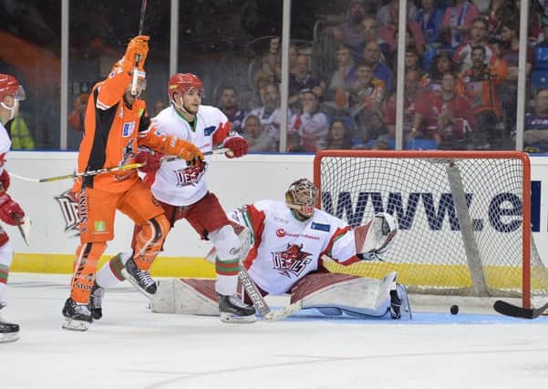 Sheffield Steelers in action against Cardiff Devils in the Elite League play-off final (Picture: Dean Woolley)