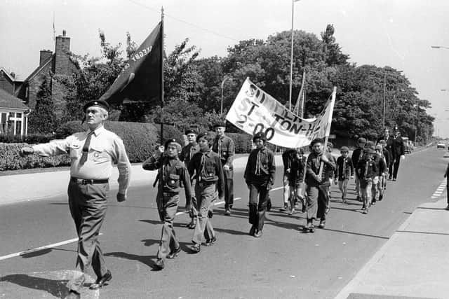 A scout parade in the Bob-a-Job era
