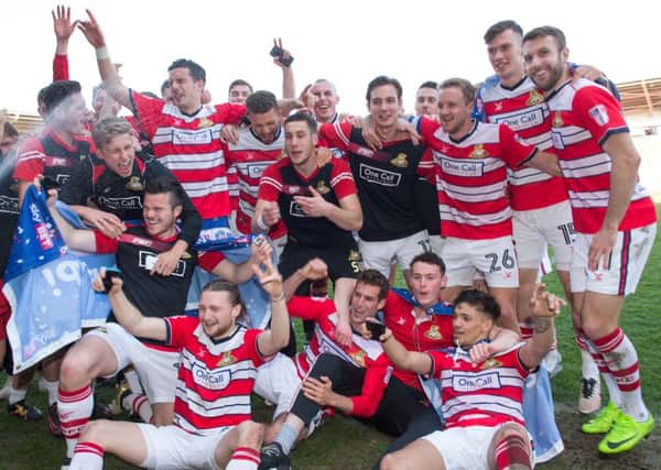 Doncaster Rovers celebrate promotion. Picture: Jon Buckle/PA