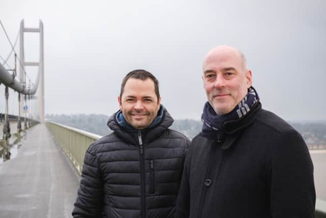 Arve Henriksen and Jan Bang at the Humber Bridge. Picture by Tom Arber.