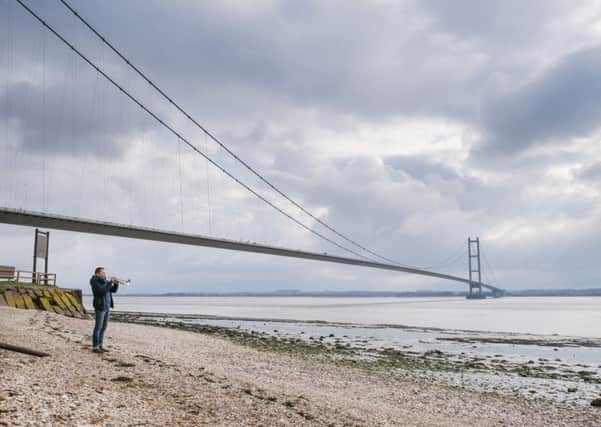 The Height of the Reeds musician 
Arve Henriksen at the Humber Bridge
. Picture by Tom Arber.