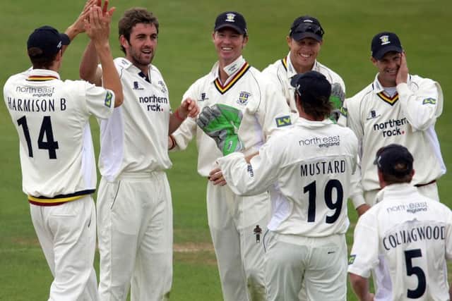 FLASHBACK: Liam Plunkett, second left, celebrates a wicket for Durham against Yorkshire at Headingley back in 2010. Picture: SWPIX.com