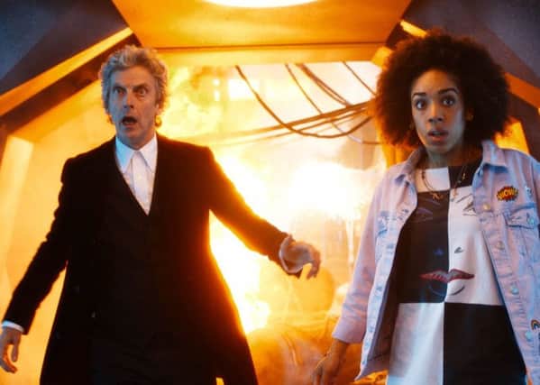 Peter Capaldi as Doctor Who with Pearl Mackie.