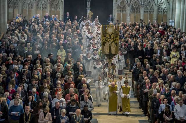 Solemn Eucharist Service for Easter Day at York Minster, by the Archbishop of York, Dr John Sentamu. Photo: James Hardisty.