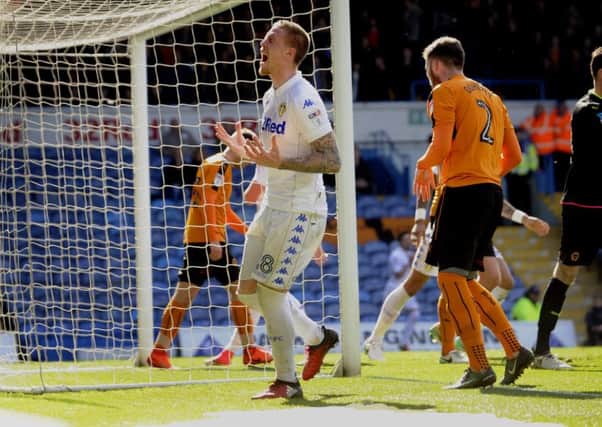 Leeds United's Pontus Jannson grimaces after missing a chance against Wolves (Picture: Simon Hulme).
