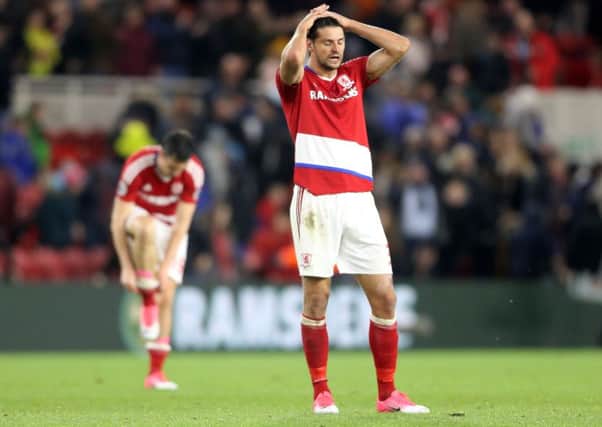 Middlesbrough's George Friend reacts after the Premier League defeat at home to Arsenal (Picture: Owen Humphreys/PA Wire).