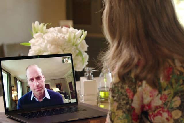 An image from the Heads Together campaign video of the Duke of Cambridge speaking to Lady Gaga via FaceTime at Kensington Palace, as the Duke called for an end to the "stiff upper lip" culture. Picture: Heads Together campaign/PA Wire
