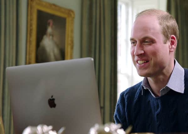 The Duke of Cambridge speaking to Lady Gaga via FaceTime at Kensington Palace, as the Duke called for an end to the "stiff upper lip" culture. Picture: Heads Together campaign/PA Wire