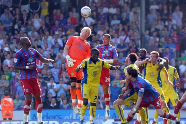 Leeds United keeper Kasper Schmeichel  goes up in the last minutes to try and score a goal in the pivotal defeat to Crystal Palace in 2011. Picture: Simon Hulme..