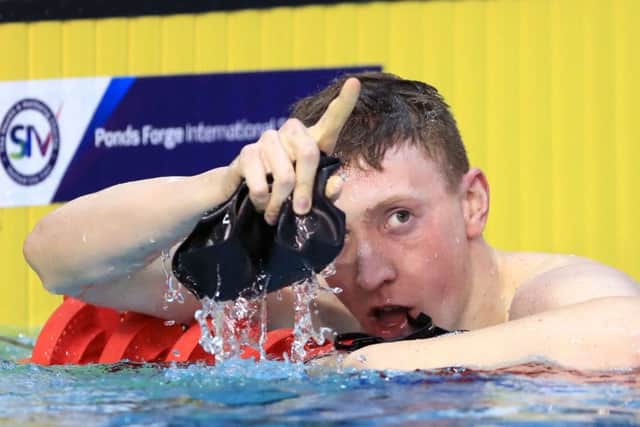 Max Litchfield celebrates winning the Men's Open 400m Individual Medley Final during day three of the 2017 British Swimming Championships at Ponds Forge, Sheffield.