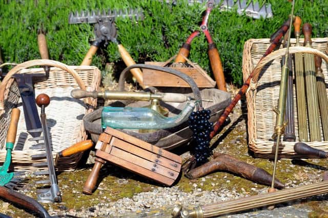 Robbert Addyman and his collection of vintage garden tools at Norton Conyers, near Ripon. Picture by Simon Hulme