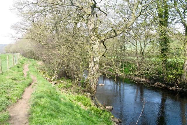 The River Nidd and footpath south of Dacre Banks.