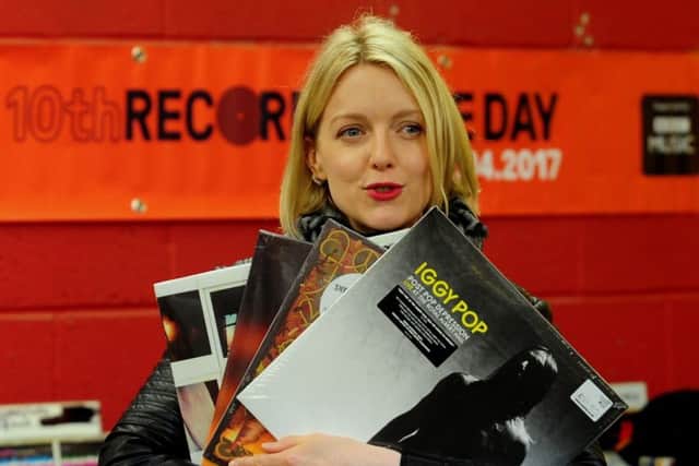 Lauren Laverne at Huddersfield's Vinyl Tap store.