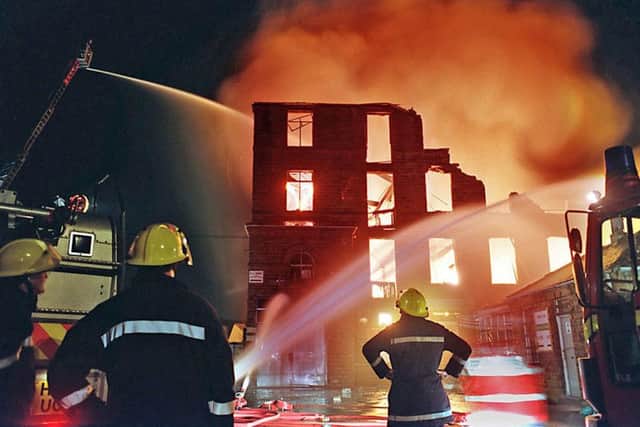 The height of the blaze at Albert Mill in Mill Street East, Dewsbury .
The spectacular blaze lit up the town centre as fire crews fought through the night ot contain the fire