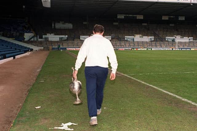 Howard Wilkinson alone with his thoughts and the championship trophy at Elland Road (Picture: VARLEY PICTURE AGENCY)