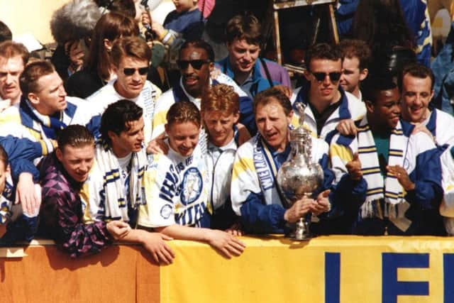 Howard Wilkinson holds the cup, Leeds United.