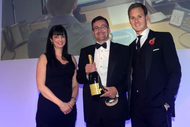 31 october 2013.
The Yorkshire Post Excellence in Business Awards held at The Queens Hotel, Leeds, last night (thursday).
Companies over Â£50M Turnover Award winner Zenith.
Allison Page, of DLA Piper, with Andrew Cope, of Zenith, with host Dan Walker.