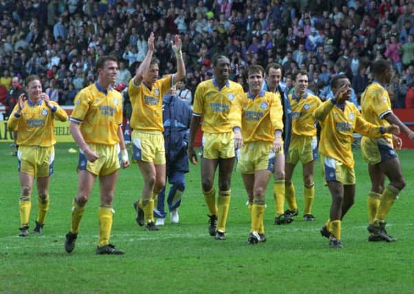Leeds United players celebrate victory against Sheffield United