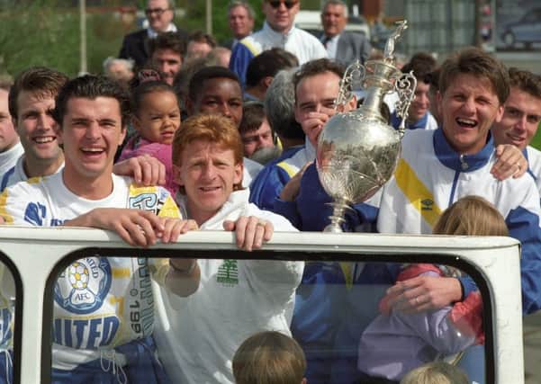 Leeds United players on their open-top bus parade