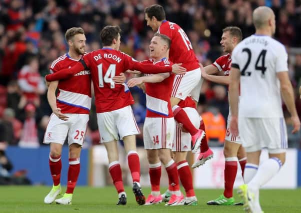 Middlesbrough's Marten de Roon celebrates scoring.