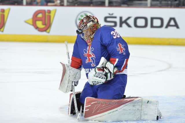 HEADS UP: Ben Bowns takes on in the mask against Lithuania on Wednesday night in Belfast. Picture: Dean Woolley.