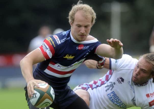 Doncaster Knights' scrum-half Michael Heaney, seen scoring a try against Rotherham Titans back in September (Picture: Simon Hulme).