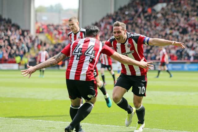 Sheffield United's Billy Sharp celebrates scoring his sides second goal. (Picture: David Klein/Sportimage)