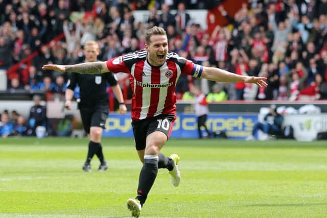 Sheffield United's Billy Sharp celebrates scoring his sides second goal (Picture: David Klein/Sportimage)