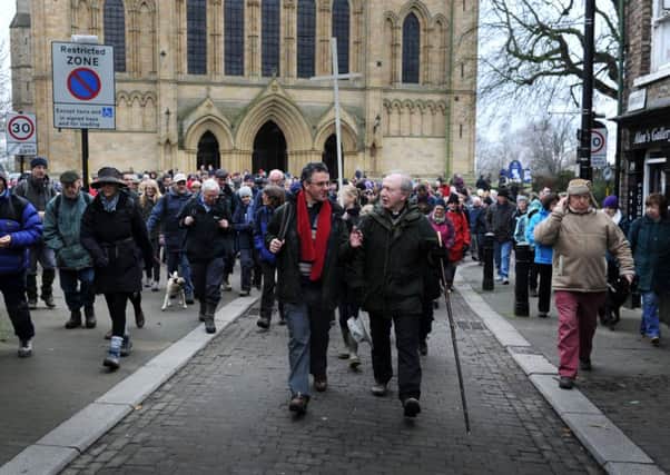 Bishop James Bell and the Dean of Ripon the  Rev'd Canon John Dobson set off on the annual Boxing Day Pilgrimage  from Ripon Cathedral to Fountains Abbey on January 26, 2014. Picture Bruce Rollinson