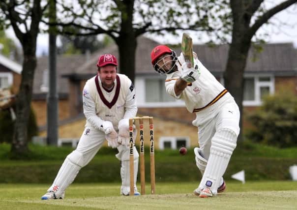 Methley's Mohammad Akhlaq hits out in the 10-wicket win over Morley. Picture: Steve Riding.